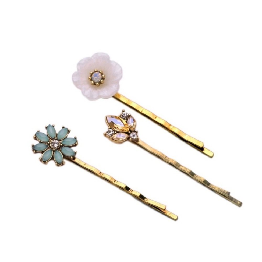 Last! 🌸 Antiqued Gold Crystal Flower Hair Pins - Picture 7 of 8